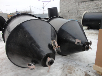 Полипропиленовый бункер с полным сливом на 250 литров Ø 680 Н 1050 с упорами для монтажа