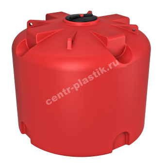 Красная цилиндрическая емкость с ребрами жесткости и люком.