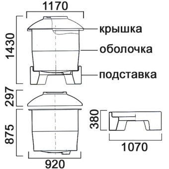 Пластиковый бак 660 л с подставкой (660ГП)