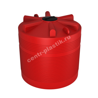 Красная цилиндрическая емкость с ребрами жесткости.