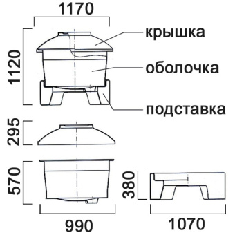 Пластиковый бак 390 л с подставкой (390ГП)