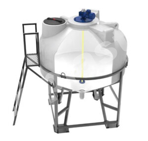 Емкость ЦКТ 3000 с патрубком с турбинной мешалкой в обрешетке с лестницей